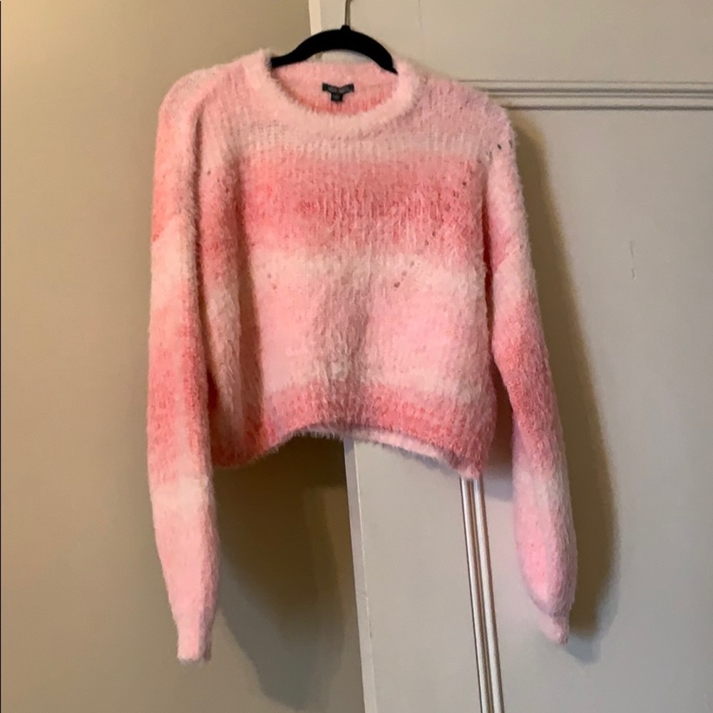 Cropped pink fuzzy sweater